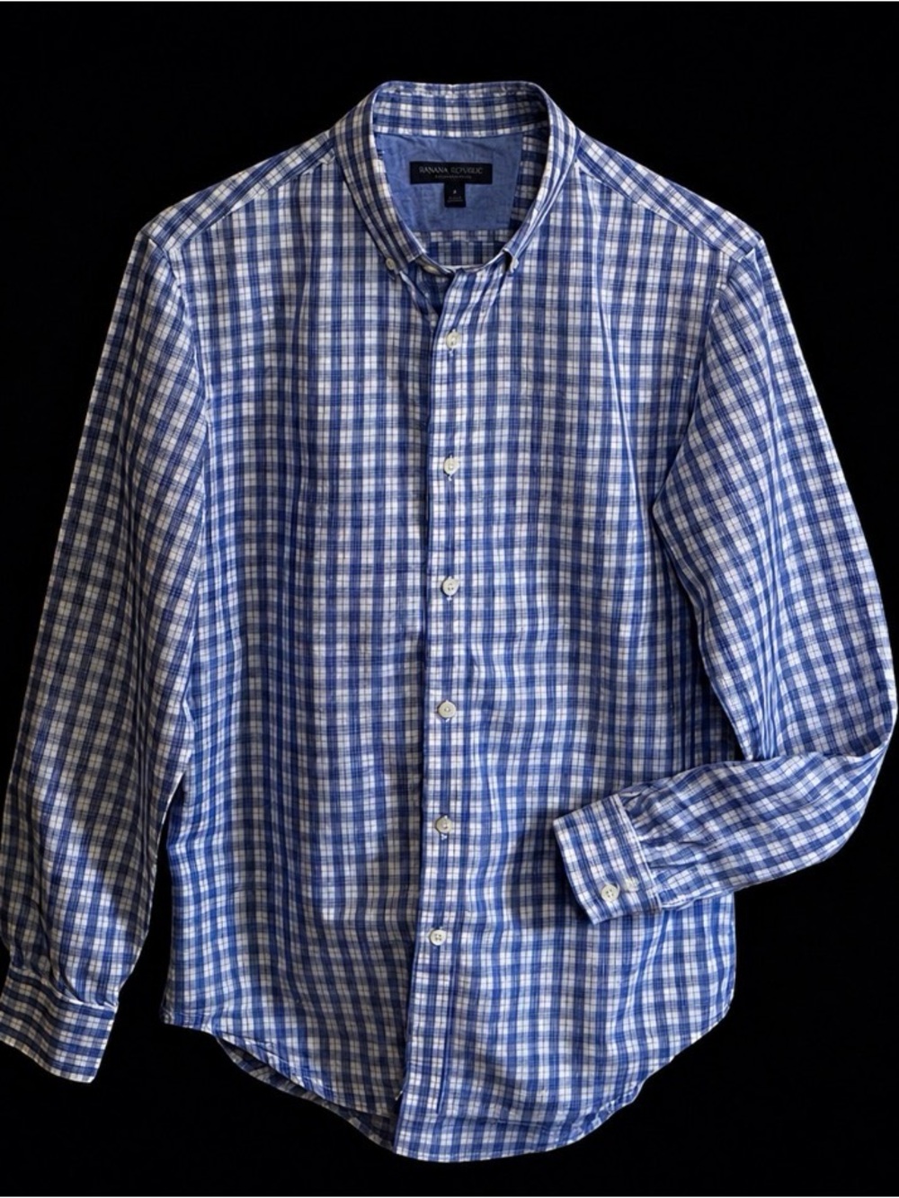 Banana Republic Men's Slim Fit Soft Wash Blue Plaid Long Sleeve Shirt Small
